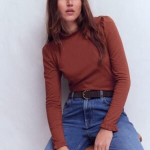 Supersoft Frill Detail Top-Roasted Brown