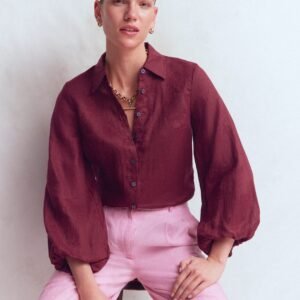 Puff Sleeve Linen Shirt-Deep Wisteria
