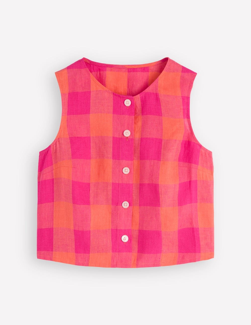 Andrea Linen Shell Top-Zesty Orange, Pink Gingham - Image 7