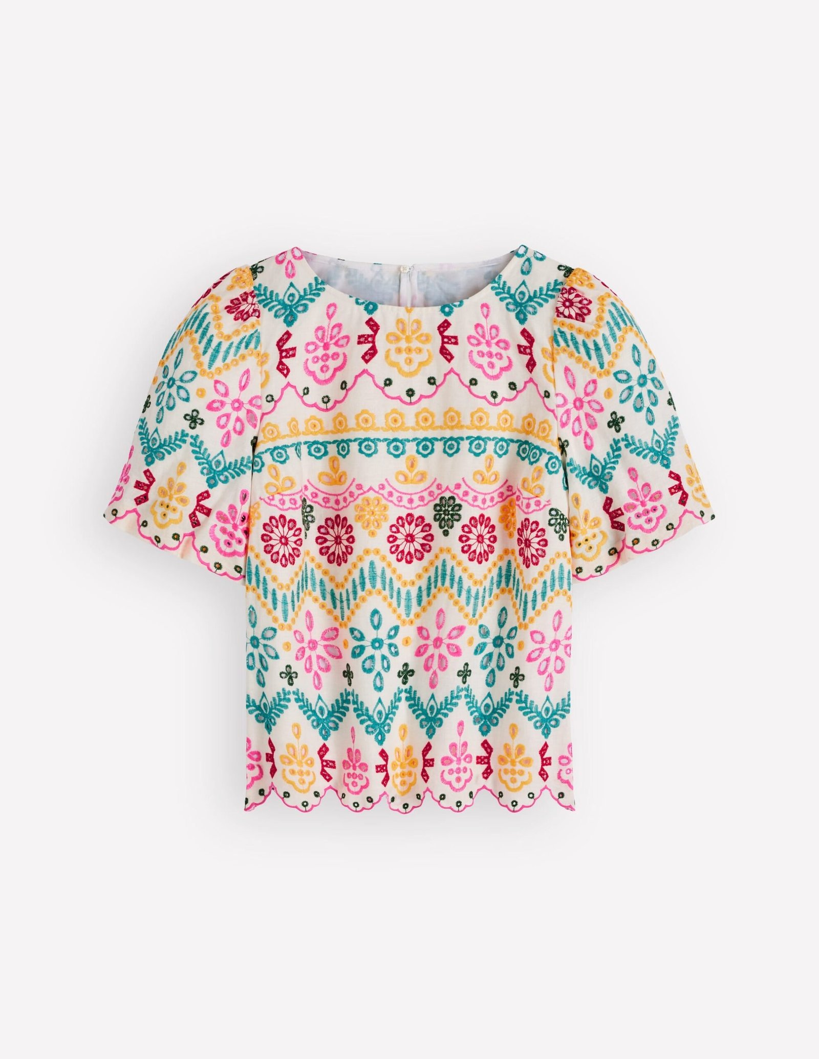 Linen Puff Sleeve Top-Multi Broderie - Image 6