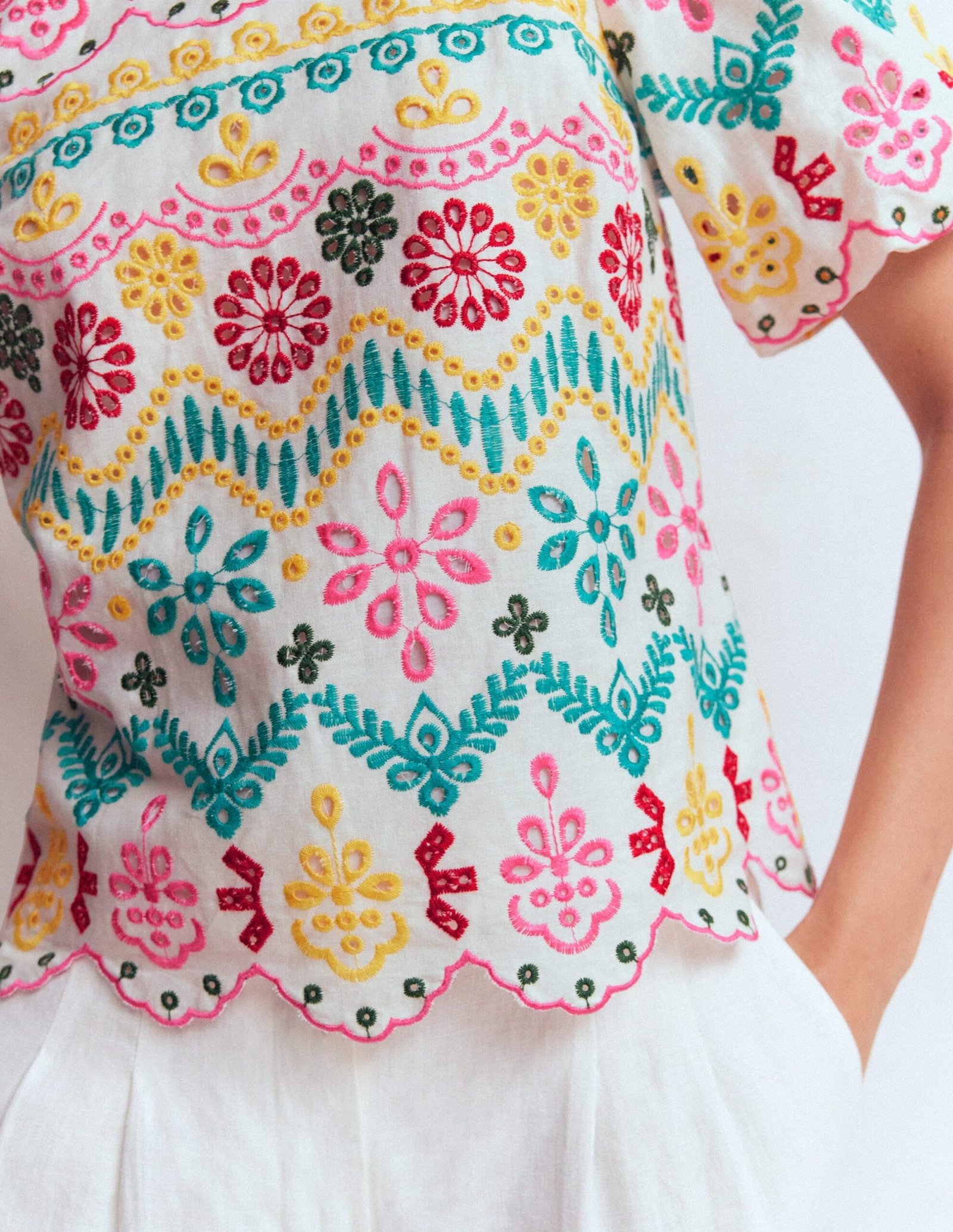 Linen Puff Sleeve Top-Multi Broderie - Image 3