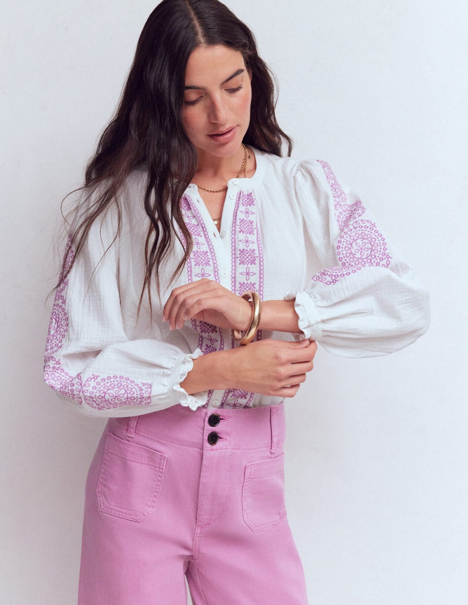 Camille Double Cloth Top-White Embroidery - Image 6