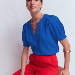 Rae Double Cloth Top-Bright Cobalt