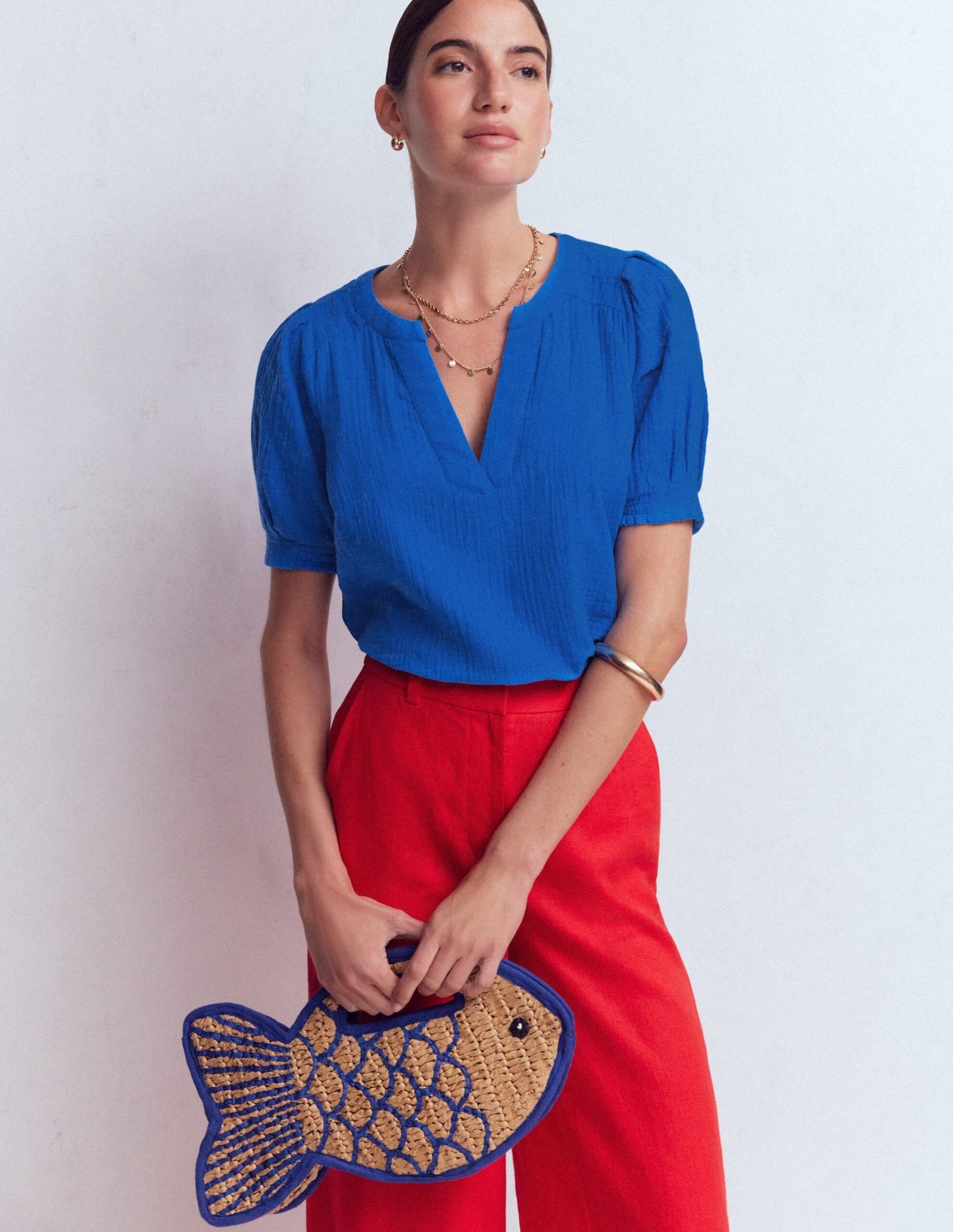 Rae Double Cloth Top-Bright Cobalt - Image 5
