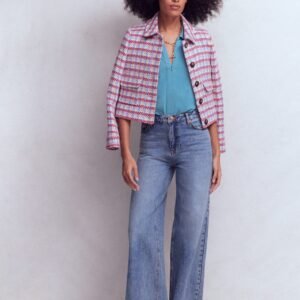 Short Sleeve Zip Collar Top-Silver Lake