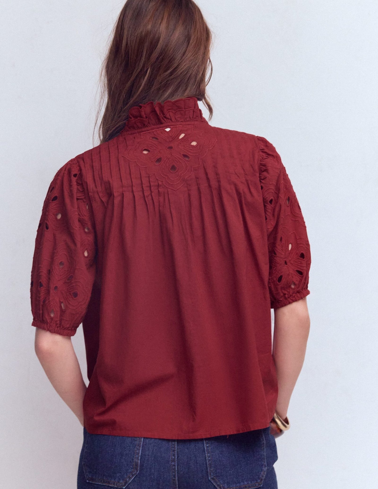 Cutwork Puff Sleeve Top-Russet - Image 3