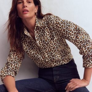 Sadie Relaxed Cotton Shirt-Soft Cream, Leopard Flow