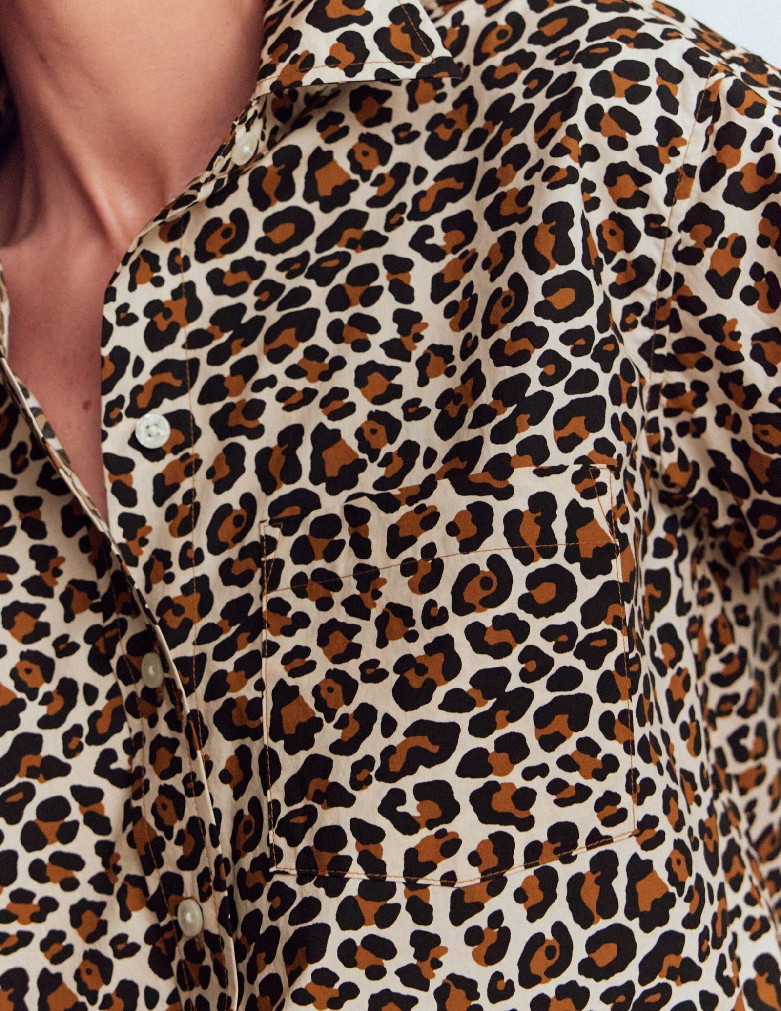 Sadie Relaxed Cotton Shirt-Soft Cream, Leopard Flow - Image 2