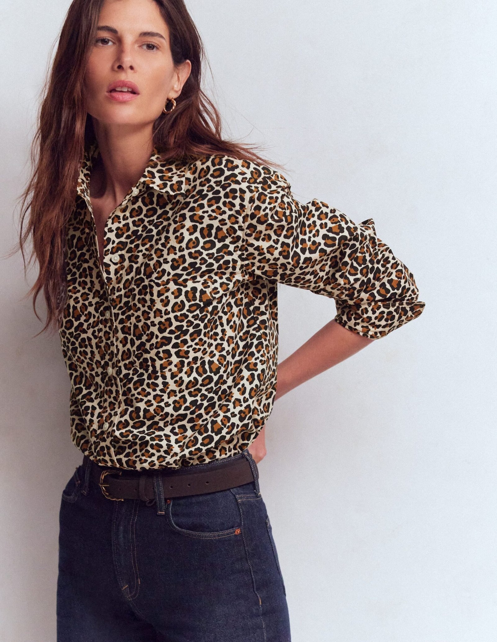 Sadie Relaxed Cotton Shirt-Soft Cream, Leopard Flow - Image 4