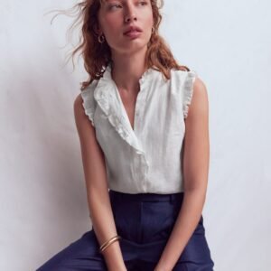 Isabel Sleeveless Linen Top-White