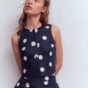 Andrea Linen Shell Top-French Navy, Painted Dot