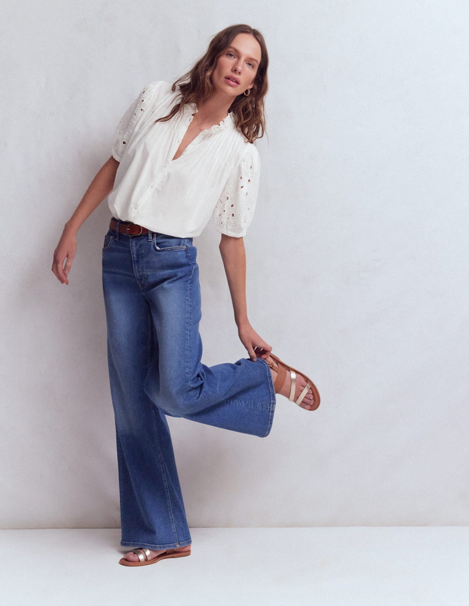 Cutwork Puff Sleeve Top-White - Image 3