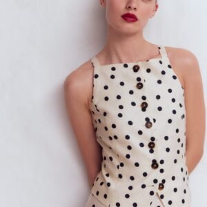Square Neck Linen Waistcoat-Ivory, Painted Dot Spaced